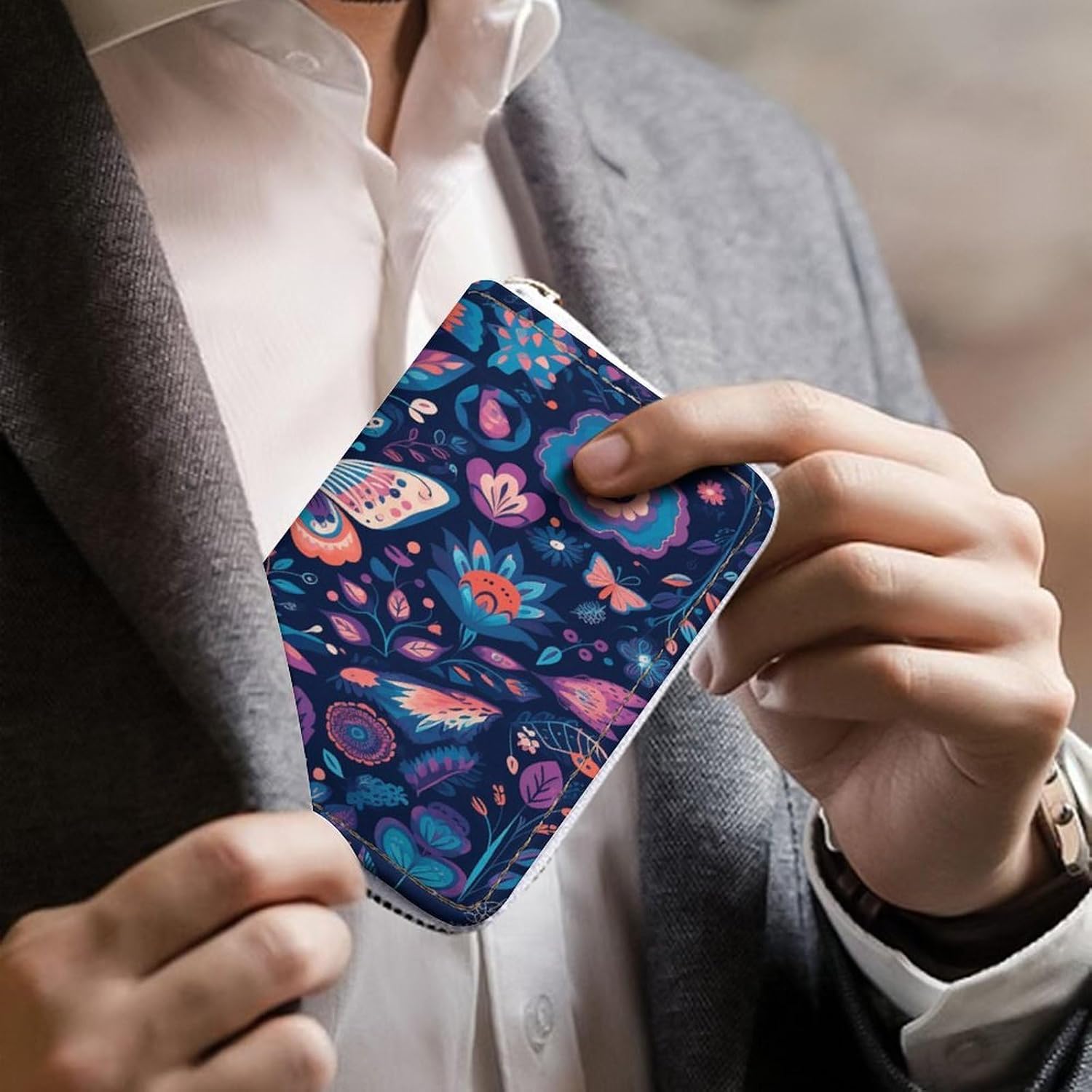 Butterfly And Leaves Card Holder RFID Blocking,Credit Card Wallet for Women And Men,Card Case Organizer Bag with Zipper