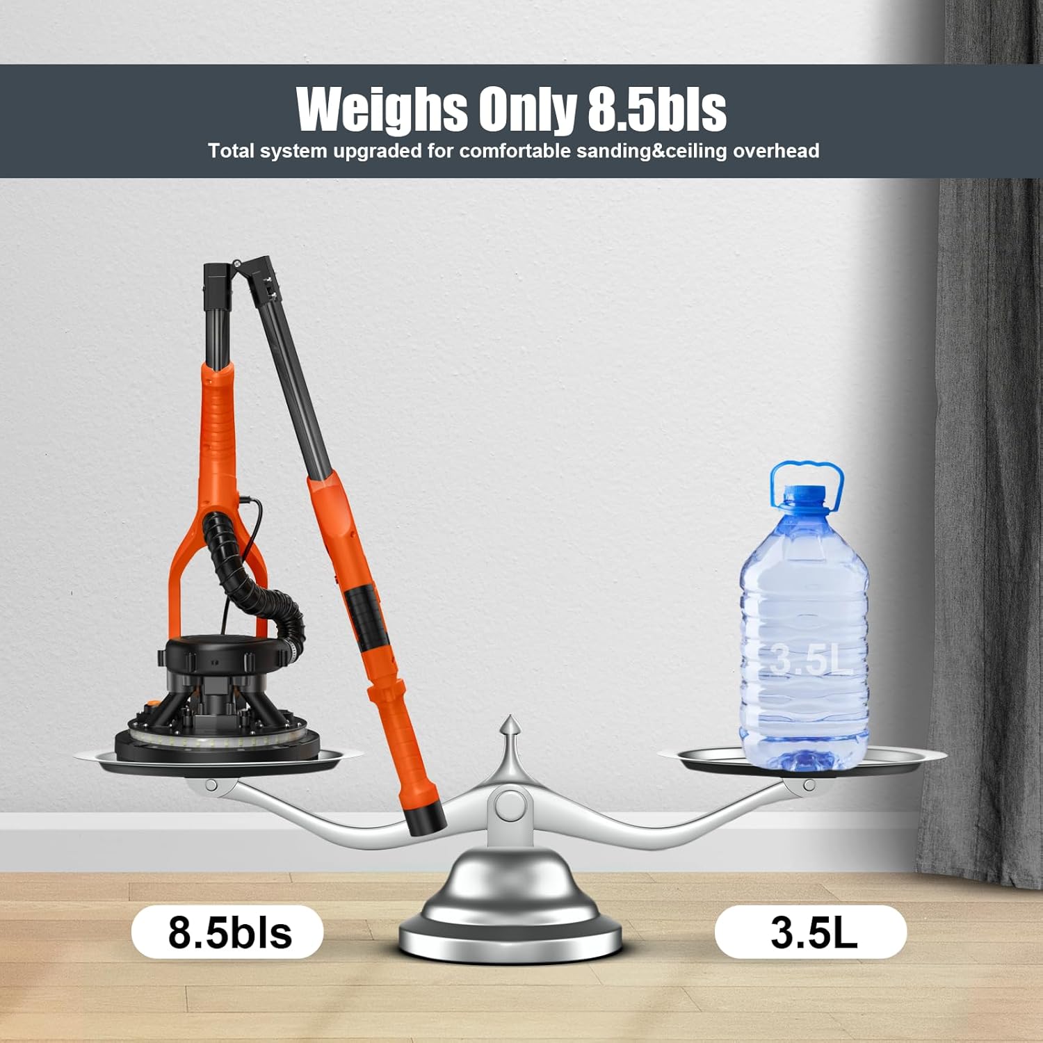 950W 8-Amp Drywall Sander with Vacuum Attachment, Lijadora para Drywall, 7 Variable Speed with Vacuum Dust Collector, Lightweight with 360° Light for Ceilng Floor Plastered Popcorn, Orange