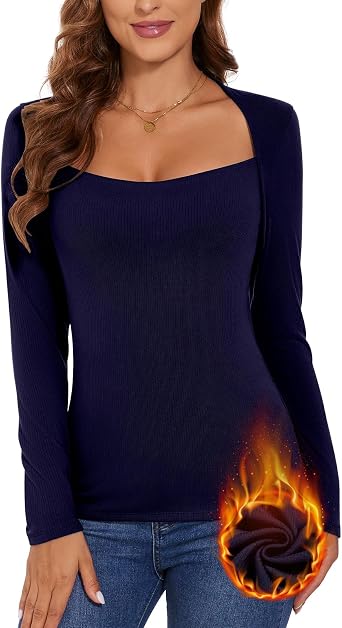 WOWENY Womens Long Sleeve Thermal Shirts V Neck Underwear Tops T Shirts Warm Base Layer Basic Fitted Tees