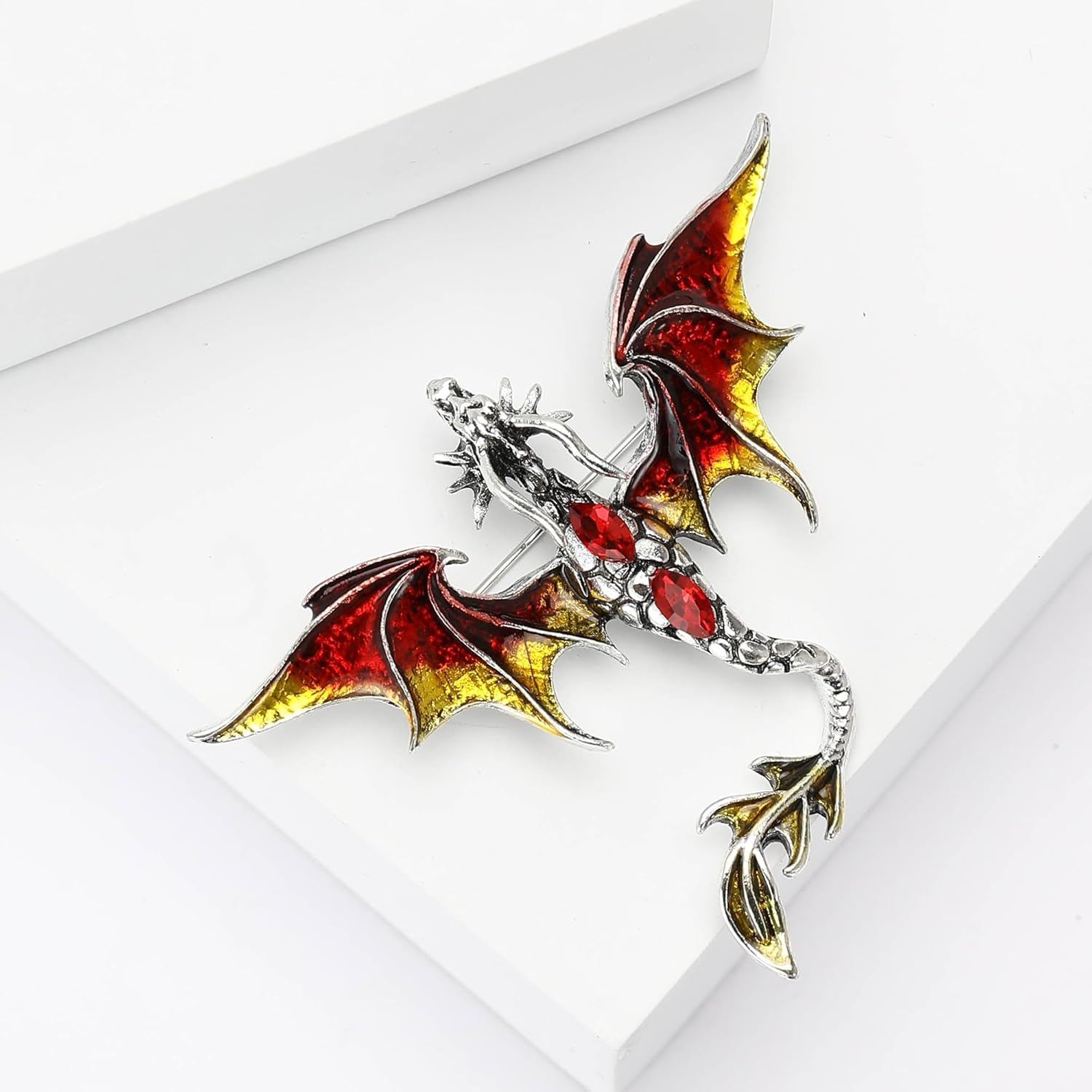Vintage Punk Dragon Brooches for Women Enamel Dragon Brooch Domineering Flying Dragon Brooch Personality Clothing Hat Bag Accessories for Men and Women (Red) - Image 3
