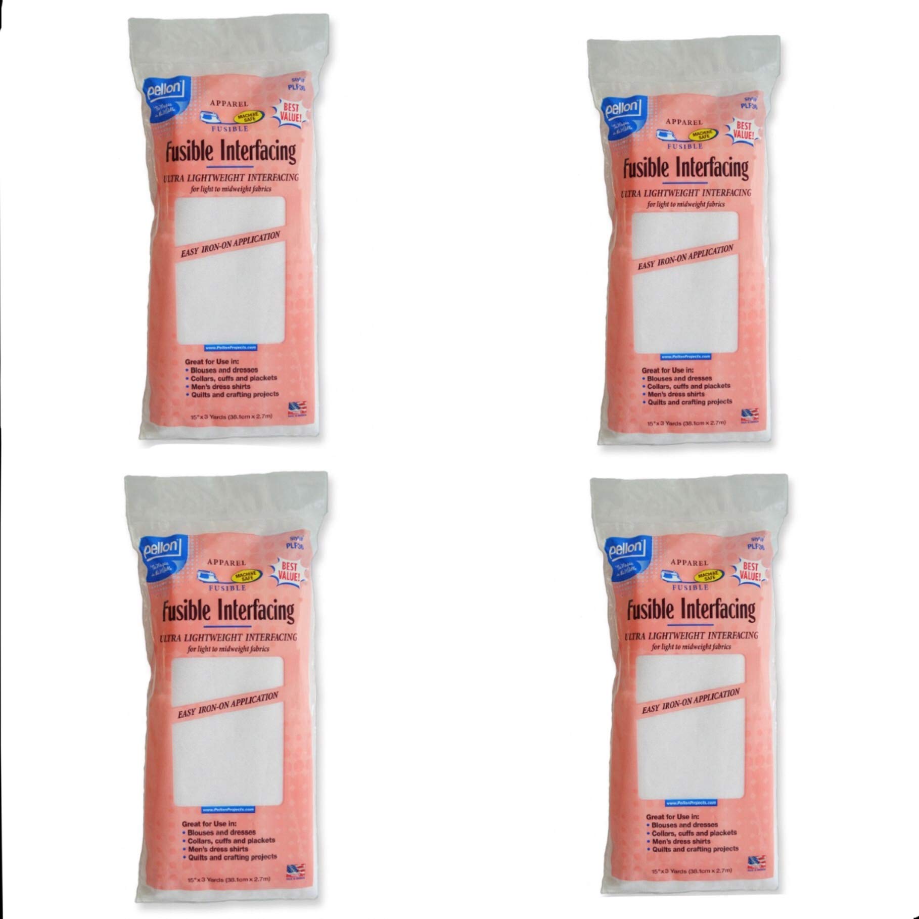 Pellon PLF36 Ultra Lightweight Fusible Interfacing, White, 15" x 3 Yards (4 Pack)