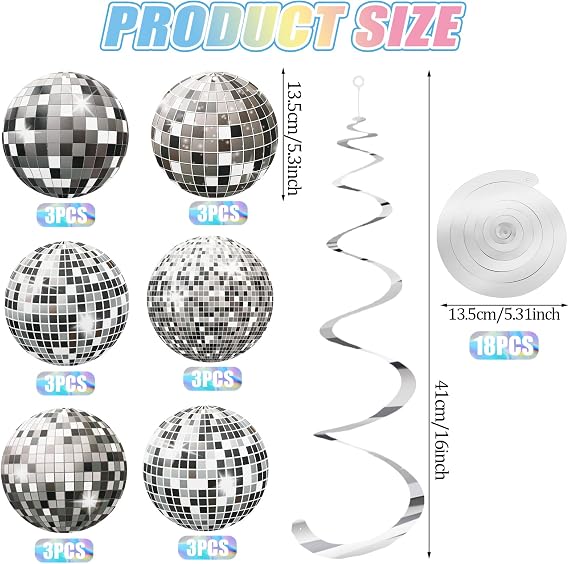 36Pcs Disco Ball Decorations, Disco Party Decor 70s Disco Ball Hanging Swirls Disco Party Hanging Streamer Silver Ceiling Decor for Retro Disco Fever Party Birthday Party Favors Supplies
