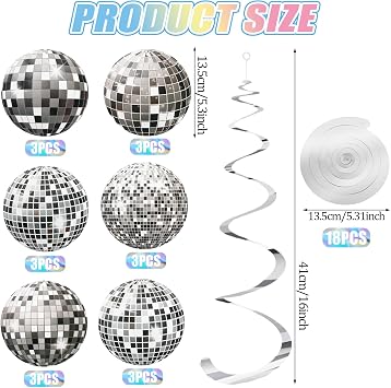 36Pcs Disco Ball Decorations, Disco Party Decor 70s Disco Ball Hanging Swirls Disco Party Hanging Streamer Silver Ceiling Decor for Retro Disco Fever Party Birthday Party Favors Supplies