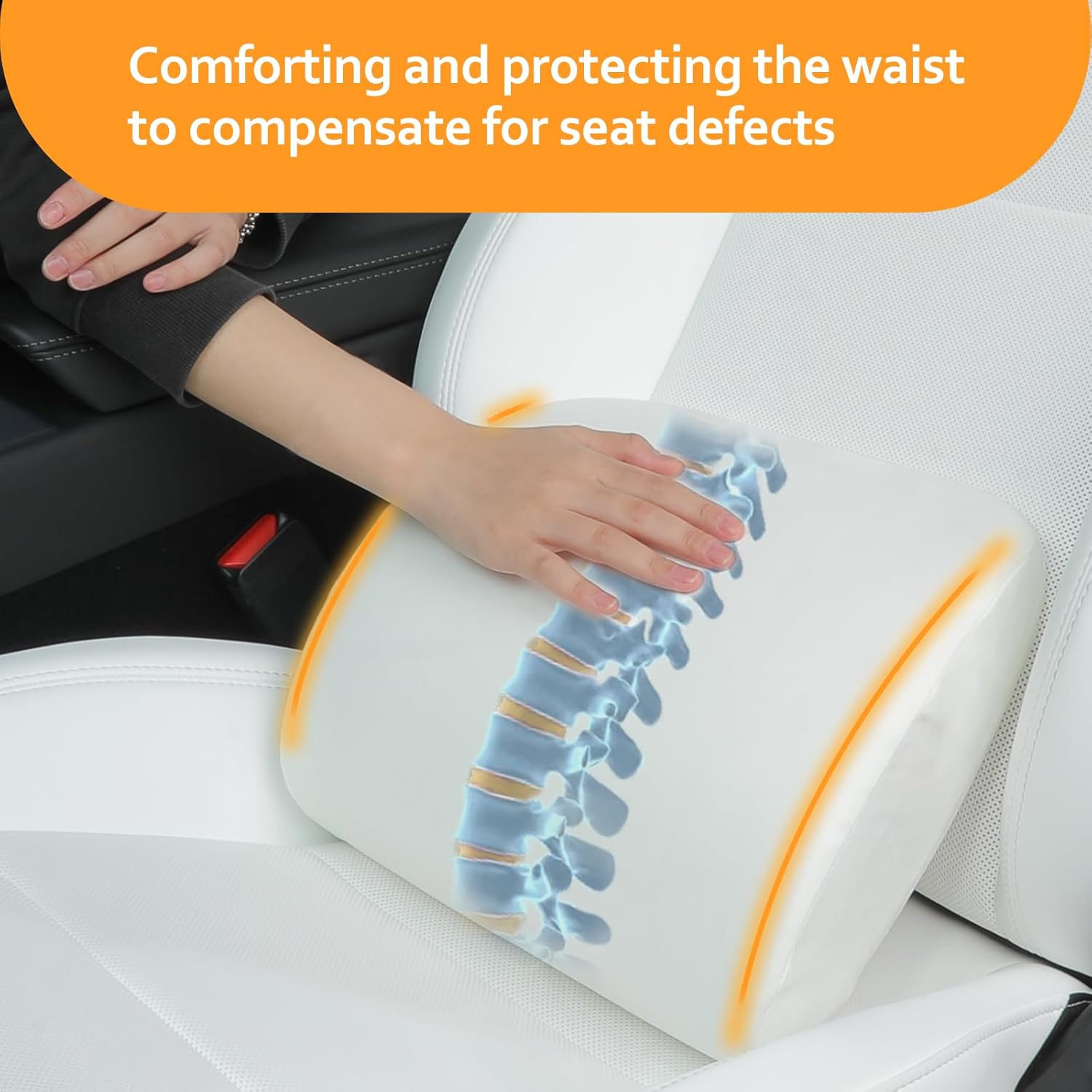Memory Foam Lumbar Support Pillow for Tesla Model 3 Model Y Model S/X Cybertruck Model 3 Hidden Model Y Juniper Accessories - Mid/Lower Back Support Cushion for Car Seat (White)