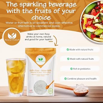 Water Kefir - Very Active - Growing Starter Kit - Natural Organic Fruit Kefir Grains + Full Instructions, Recipe and Tips in English