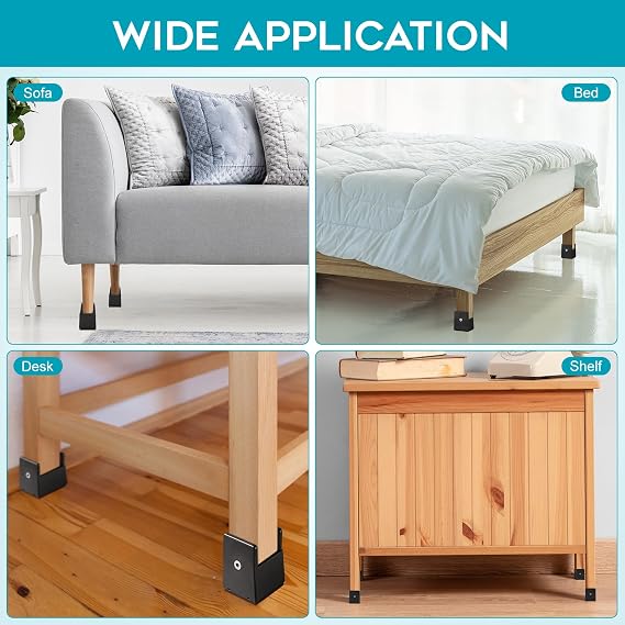 4Pieces Bed Risers 5cm, Furniture Risers 10-37mm Width Adjustable, Heavy Duty Table Leg Extension, 500KG Capacity, Anti-slip Stable Furniture Leg Extender for Bed, Sofa,Desk,Table,Shelf (Black)