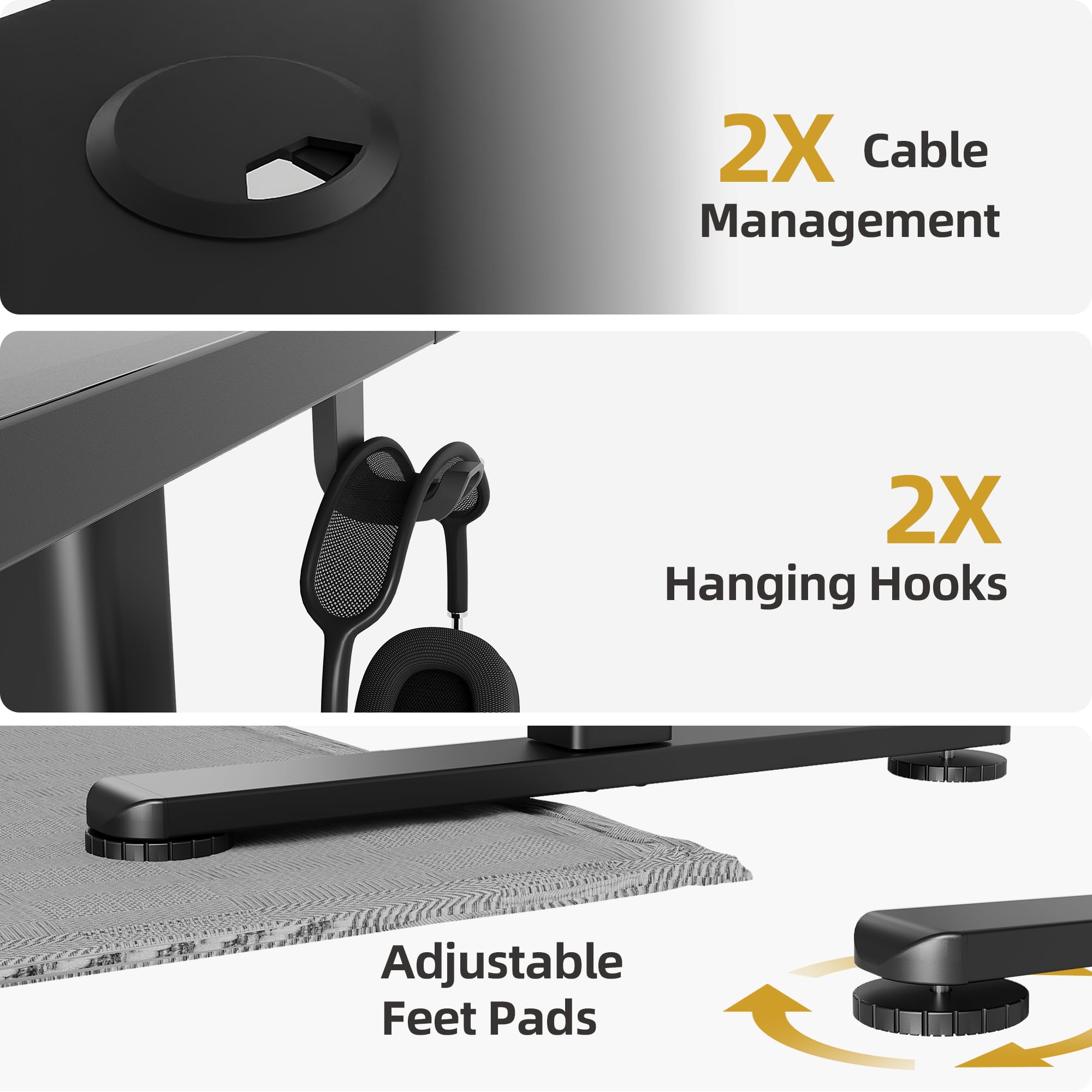 Claiks Electric Height Adjustable Standing Desk, 48x24 Inch, Deep Black view 7