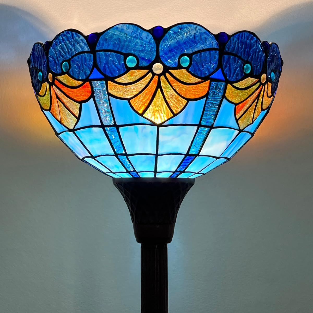 Tiffany Floor Lamp Torchiere Lamp - 70" Tall Antique Style Stained Glass Standing Corner Torch Light for Living Room, Bedroom & Home Office