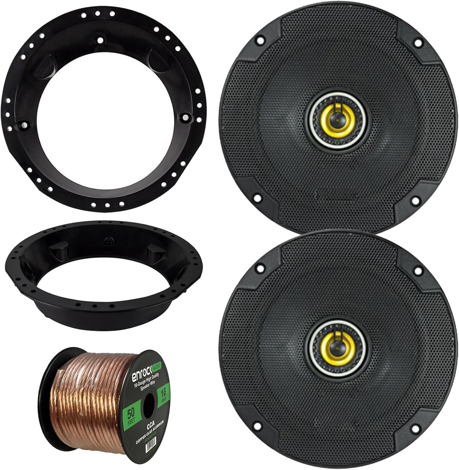 Kicker CSC654 6.5" Inch 300 Watts 2-Way Black Car Stereo Coaxial Speakers (Pair) with Mounting Rings for 98-13 Harley Motorcycles, Wire