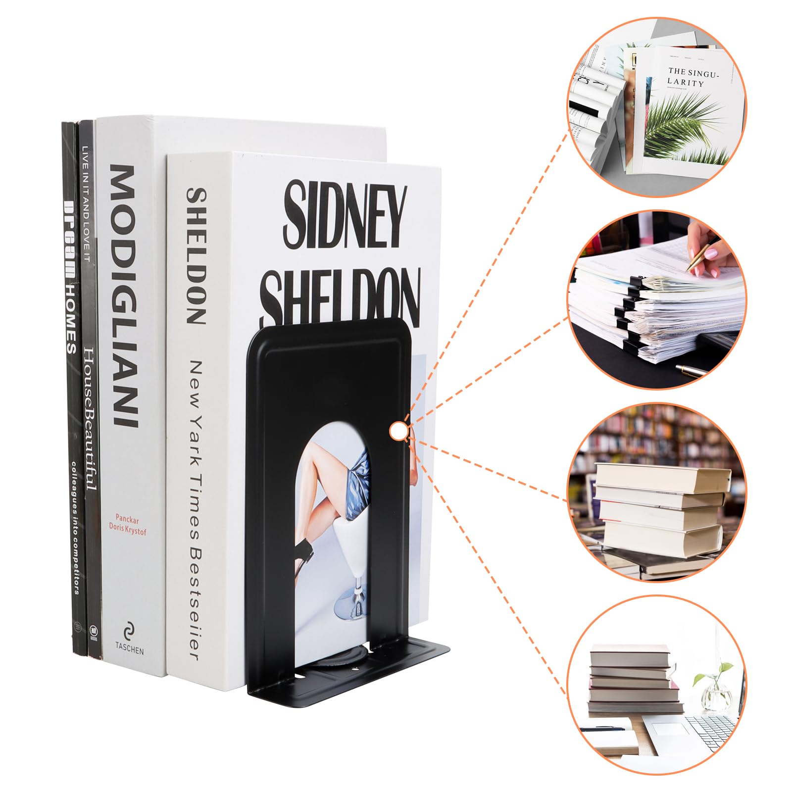 Lot De 4 Serre-Livres En Métal Noir - 17 X 12 X 9 Cm - Supports Stables Pour Livres, CD Et Bureau