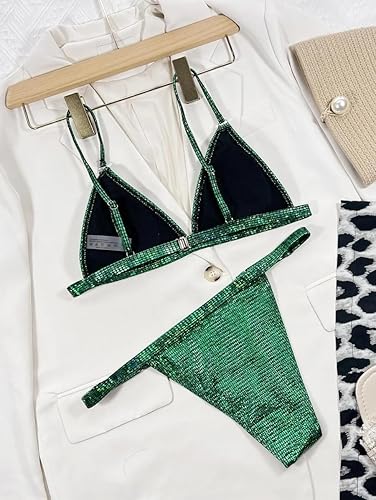 Miniatura 4 de YAUASOPA Bikini brillante para mujer, traje de baño de dos piezas con tanga