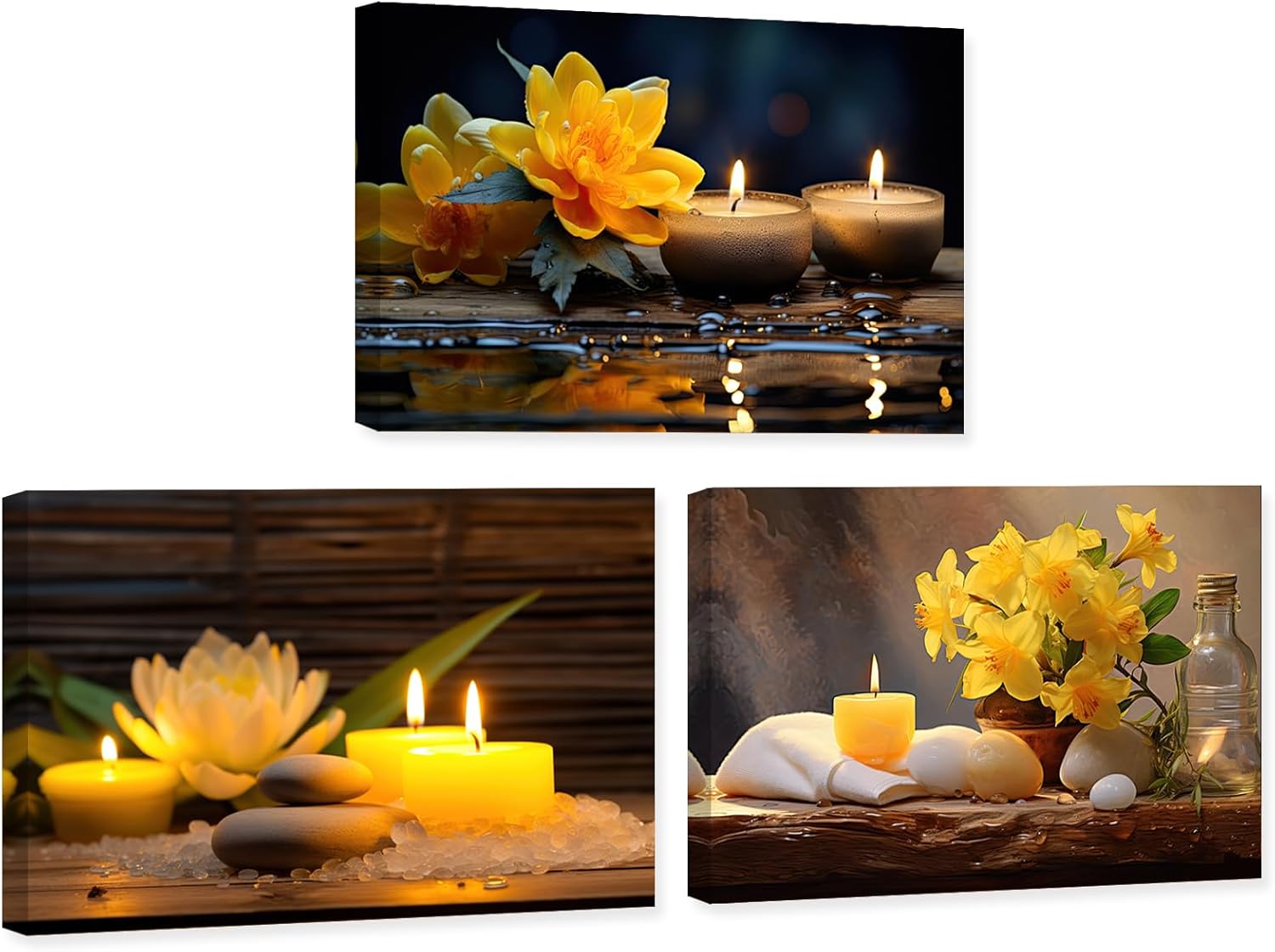 ARTZGX 3 Piece Zen Wall Art Zen Stones Canvas Spa Still Life Picture Print Meditation Candles Painting for Bathroom Decor Frame(Zen Stone - 1, 12x16inchx3P (30x40cmx3P))