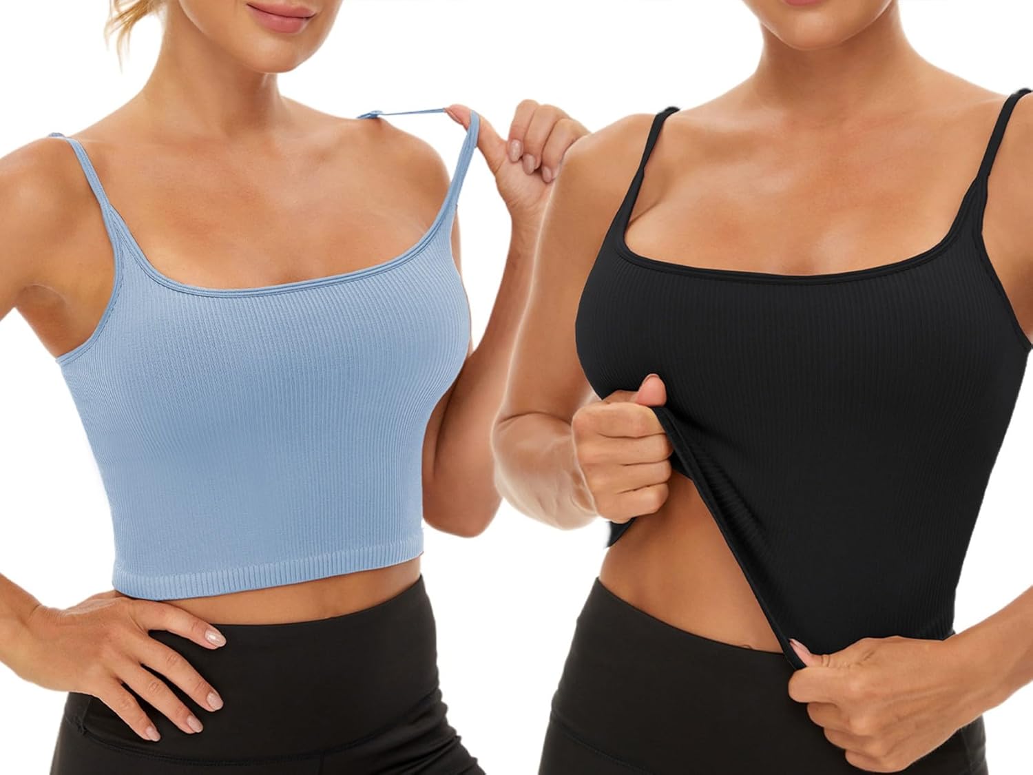 Chilylori Seamless Sports Bra Cropped Tank Top with Adjustable Straps Workout Tops Ribbed Sports Bra for Women 2 Pack - Image 3