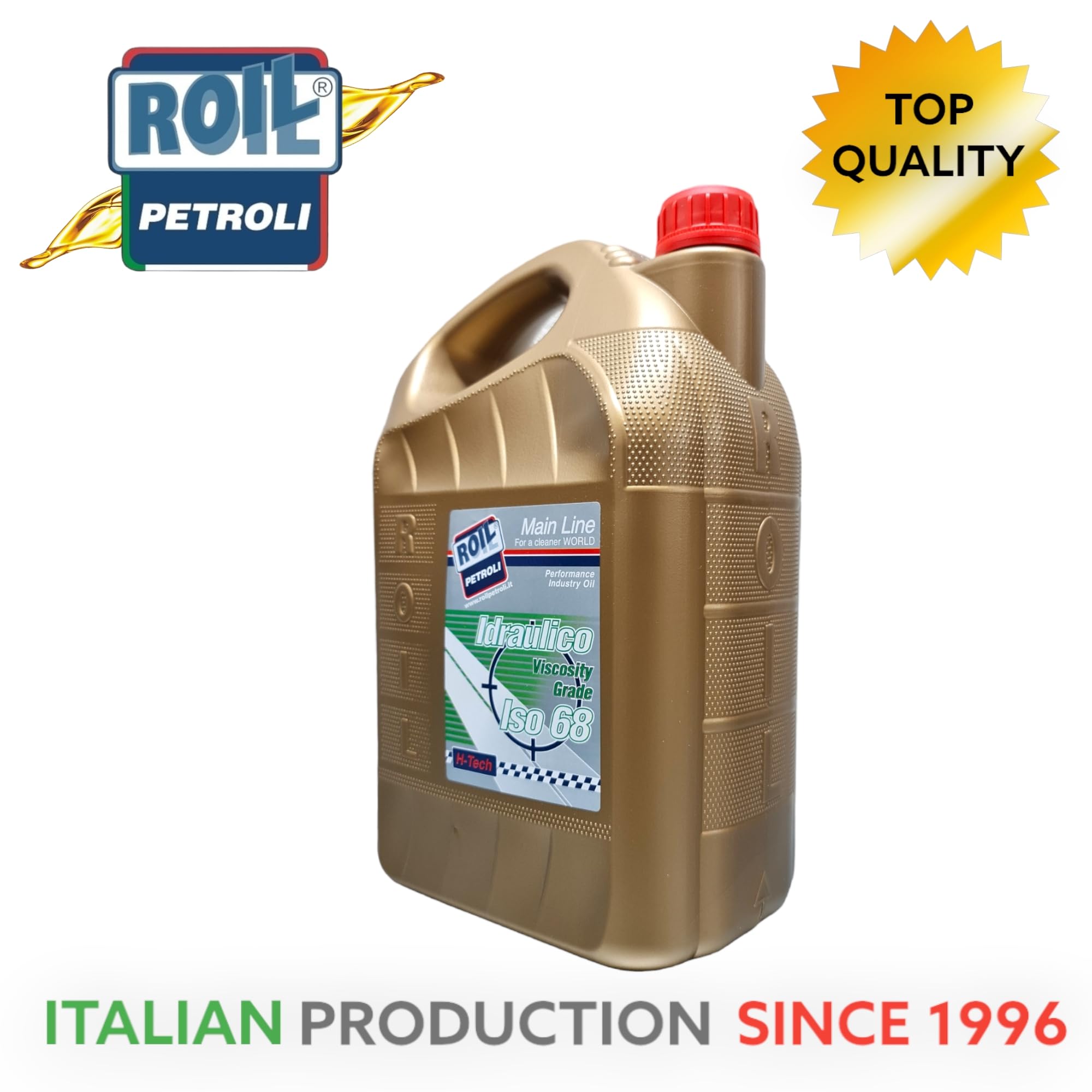 5 Litri di Roil Olio idraulico VG ISO 68 "NUOVA FORMULA CON POLIMERO ELASTOMERO" con più elasticità e durata delle parti in gomma, antischiuma e antiusura per sistemi oleodinamici e idrostatici