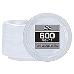 Hanna K. Signature Clear Plastic Plates 9 Inch - 600 count - Plastic Solid Round Party Plates For Weddings, BBQs, Birthday Plates - Disposable Clear Plates - Plastic Dinner Plates