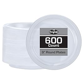 Hanna K. Signature Clear Plastic Plates 9 Inch - 600 count - Plastic Solid Round Party Plates For Weddings, BBQs, Birthday Plates - Disposable Clear Plates - Plastic Dinner Plates