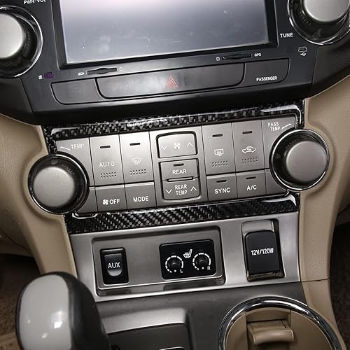 Miniatura 4 de LLKUANG Para Toyota Highlander 2009 2010 2011 2012 2013 Real Fibra de Carbono Adhesivo 3D Interruptor de Aire Acondicionado Marco de Control