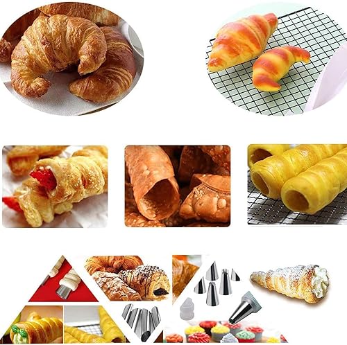 Miniatura 23 de Juego de 30 moldes de cuernos de crema, grandes de acero inoxidable Canolis Forms Cannoli Kit para hornear canolis, cáscara de croissant, postre