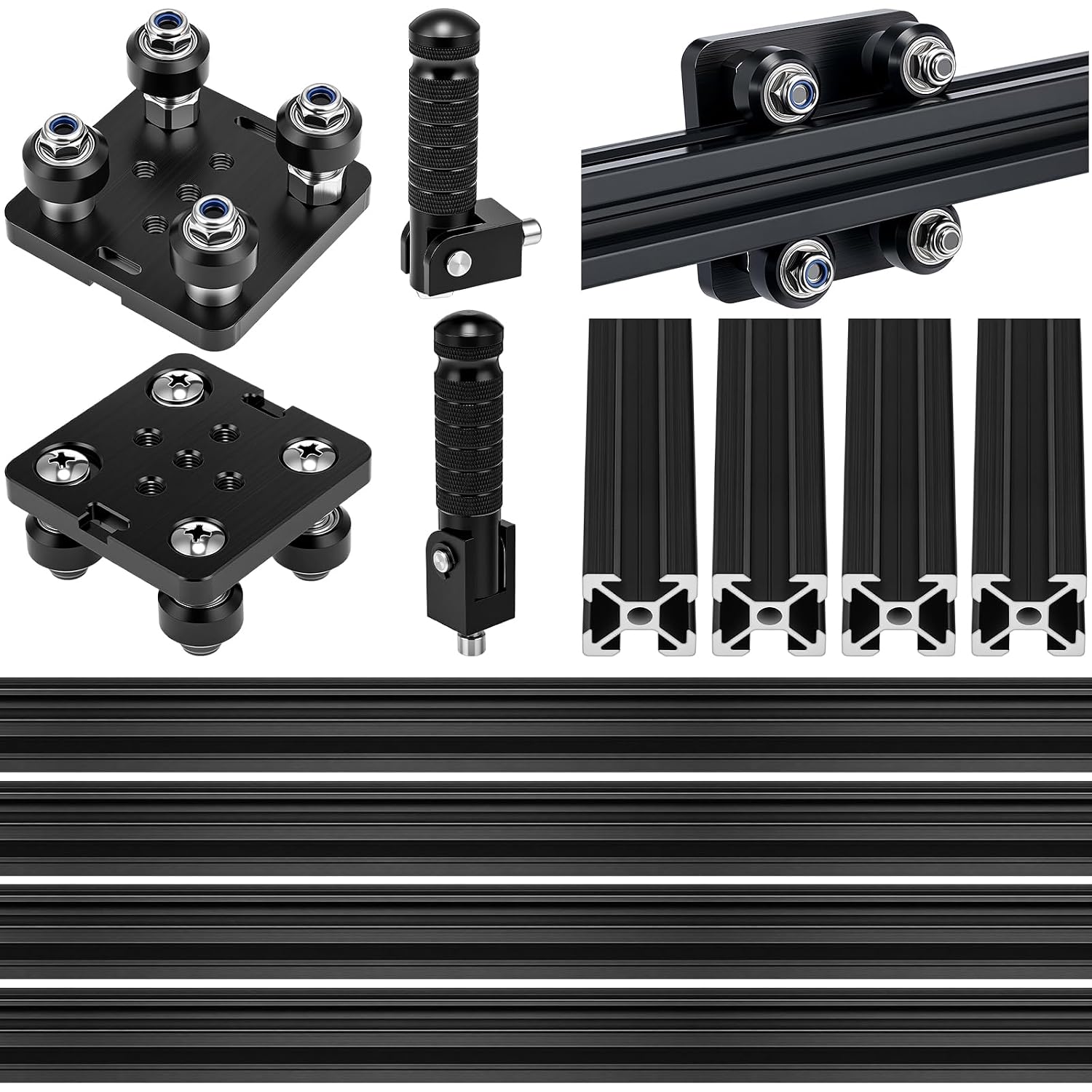 Hicarer 7 Pack 400mm 2020 V Aluminum Extrusion and V Slot Gantry Rod Plate with Wheel and Universal 90 Degree Foldable Motorcycle Bicycle Folding Foot Pegs for DIY Projects 3D Printer and CNC Machine