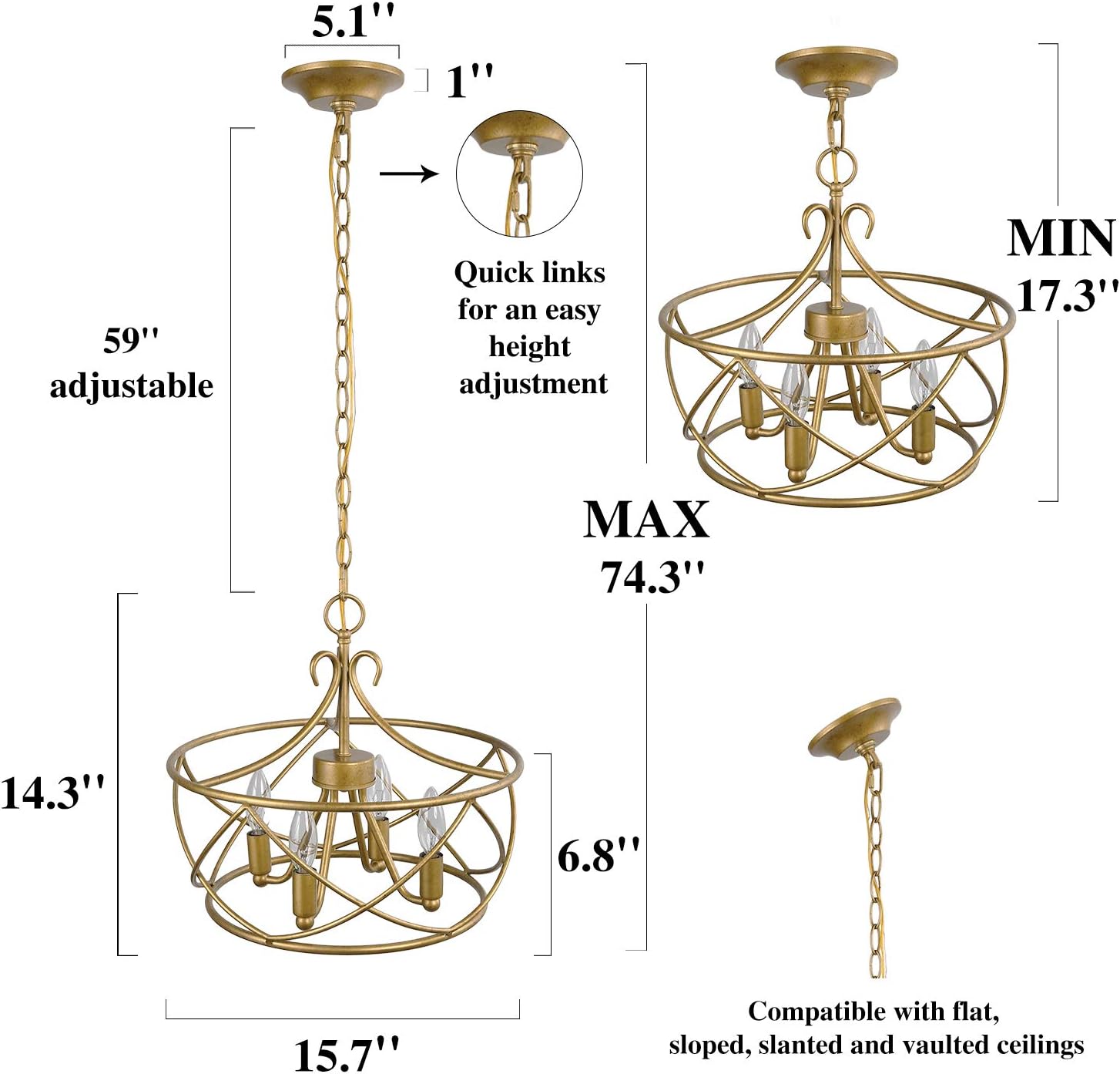 Nеw Dеаl KSANA Antique Gold Chandelier, Modern Drum Light Fixture for Dining & Living Room, Bedroom, Foyer and Kitchen