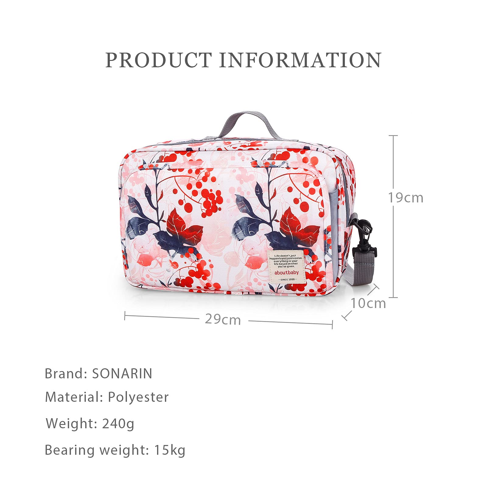 SONARIN Sac de Rangement pour Poussette,Organisateur de poussette avec porte-gobelet,2 x crochets pour landau,bandoulière utilisée comme sac à main,Universal Fit tous Poussette(Rose)