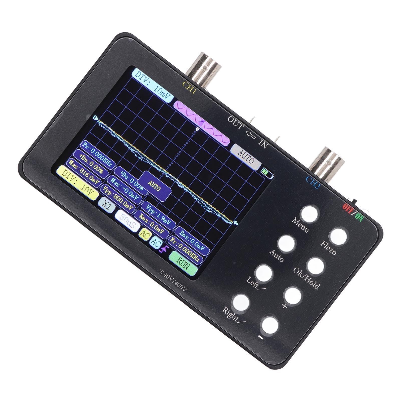 Osciloscopio Digital 2 Canales 3.2 Pulgadas LCD 50M/1CH Frecuencia de Muestreo 10MSa/S Ancho de Banda Analógico 20KB Kit de Osciloscopio de Almacenamiento Osciloscopio Digital 5V 2