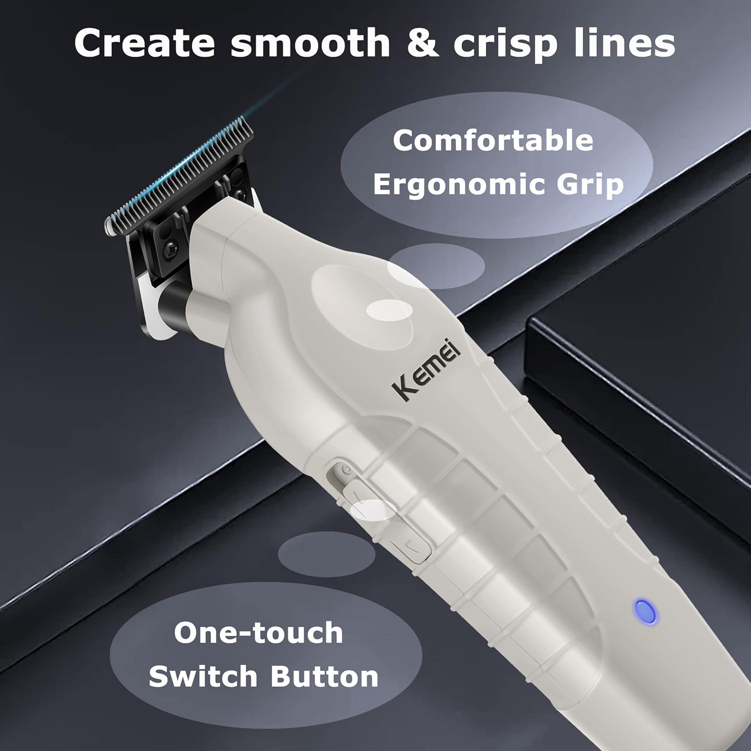 KEMEI 2299 Beard & Hair Trimmer for Men Professional, Zero Gapped Hair Clippers for Men Cordless Trimmers for Barbers, Gray