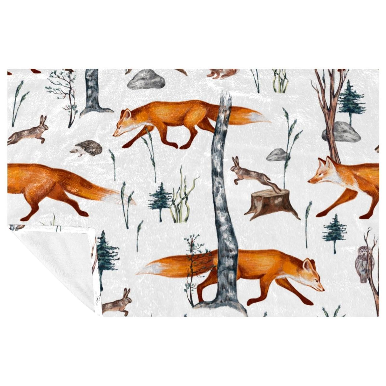 Couverture pour lit bebe animaux de la foret plaid aquarelle cadeau de naissance