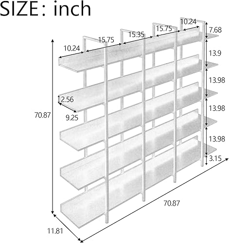 Miniatura 2 de Estantería de 5 niveles para oficina en casa con paneles verticales, estante de almacenamiento independiente abierto con tablero de MDF y marco de