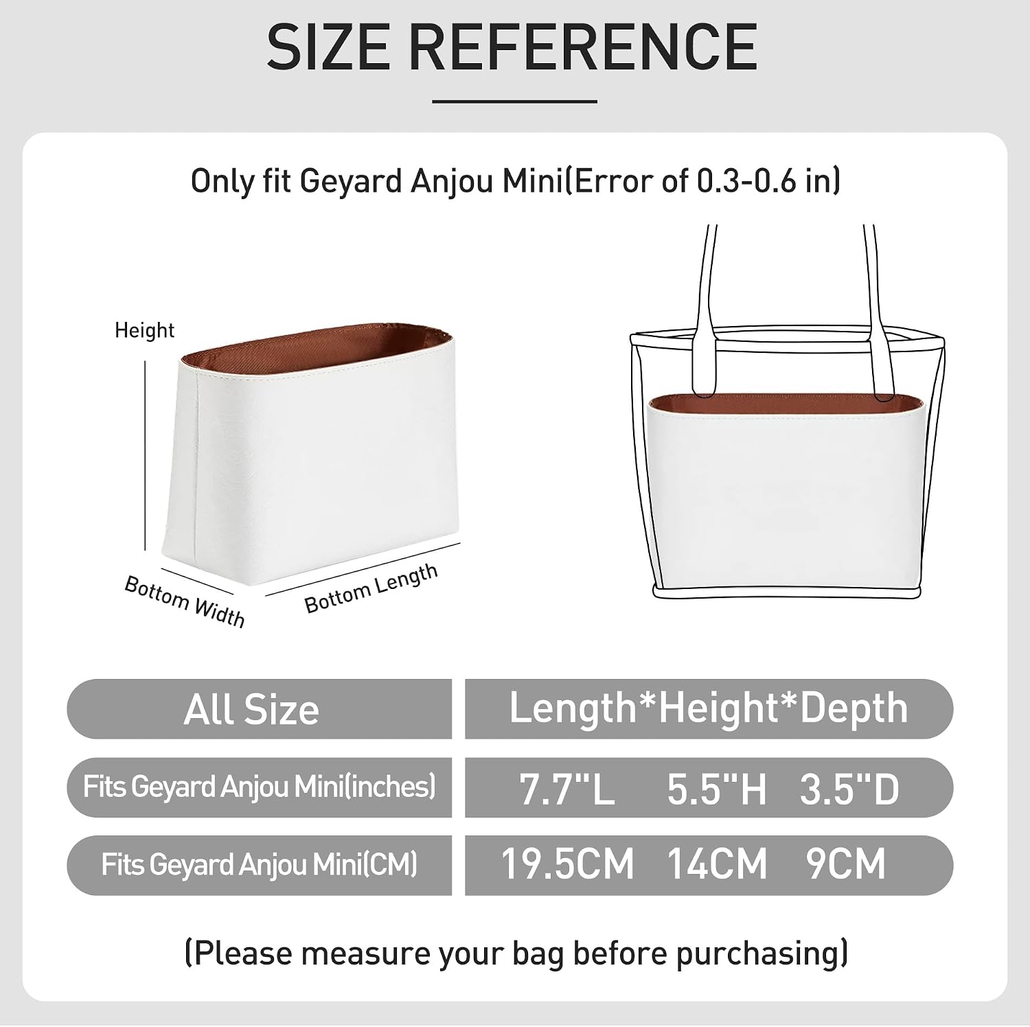 Handbag Organizer for Goyard Anjou Mini Bag, White-brown image 2