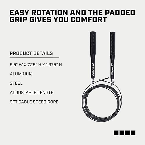 Miniatura 3 de Capelli Sport Cuerda de saltar para ejercicio, cuerda de saltar para entrenamiento cardiovascular de velocidad, asas de metal, negro, 9 pies