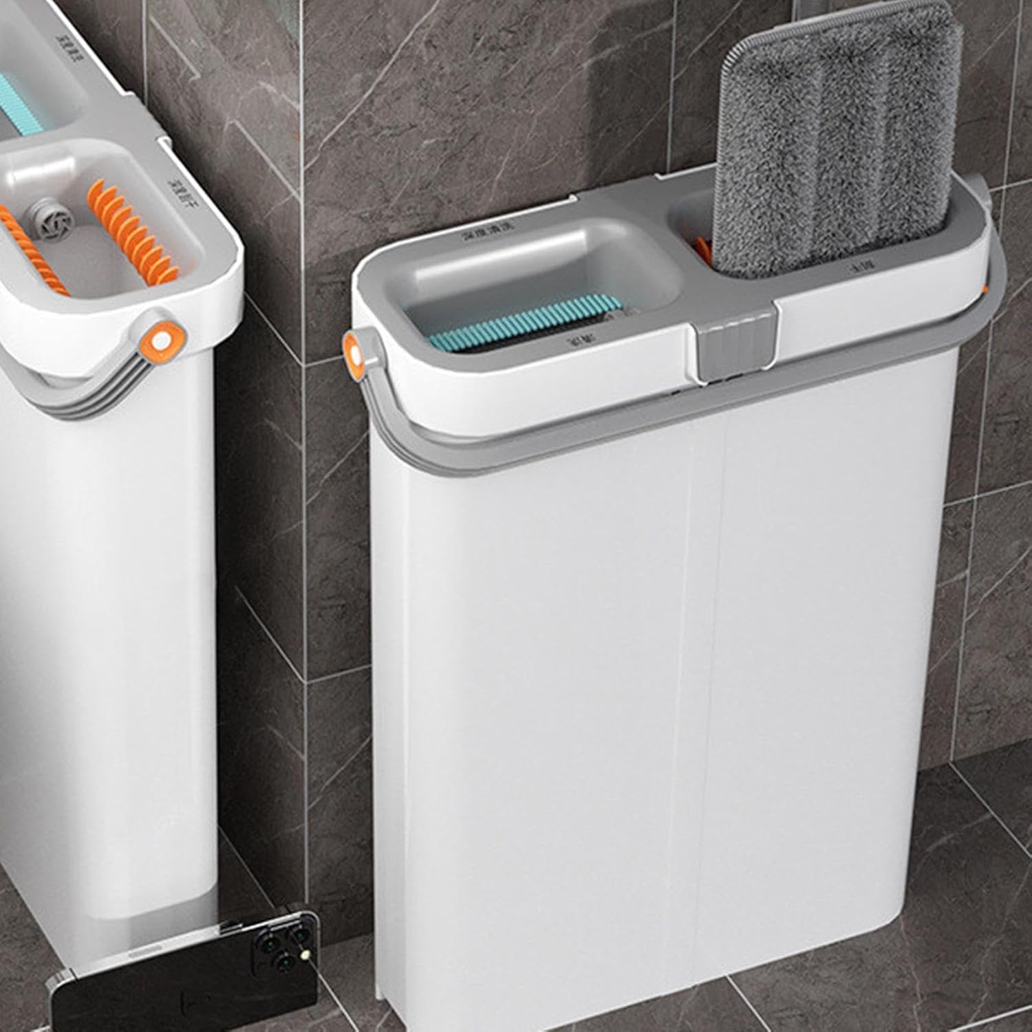 フラットモップとバケツシステム、床掃除用フラットモップとバケツシステム | マイクロファイバークロス2枚、家庭用モップ バケツスピナ