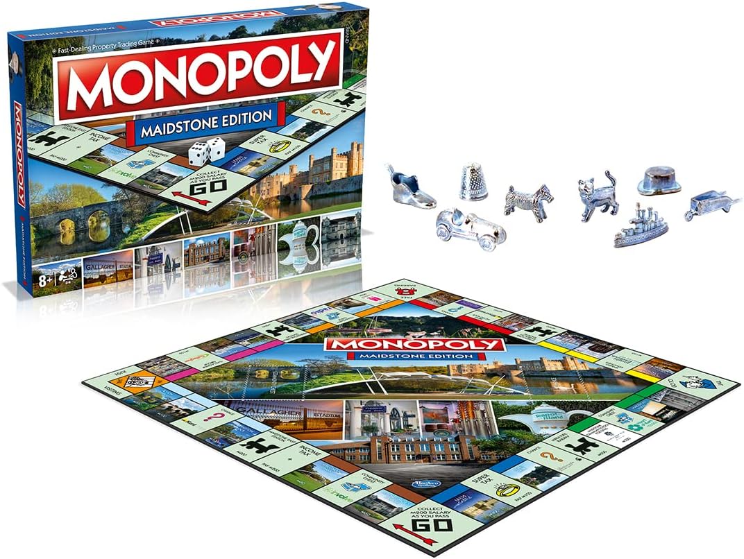 Winning Moves Maidstone Monopoly Board Game, Advance to Yalding Bridge, Teapot Island and The Hazlitt Theatre, 2–6 Players Makes a Great Gift for Players Aged 8 Plus, Blue