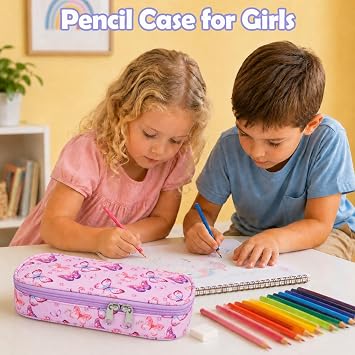 RHCPFOVR Kids Pencil Case for Girls-Soft Zipper Large Capacity Pencil Pouch for Girls Pencil Case for School Pencil Bag for Toddler (Purple Butterfly)