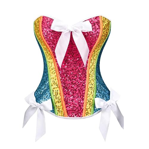 HGps8w Rainbow Sequins Overbust Corset Tops for Women Cute Bow Strapless Bustier Push Up Lingerie Bodyshaper Crop Tube Tops - 01 Multicolor - Medium