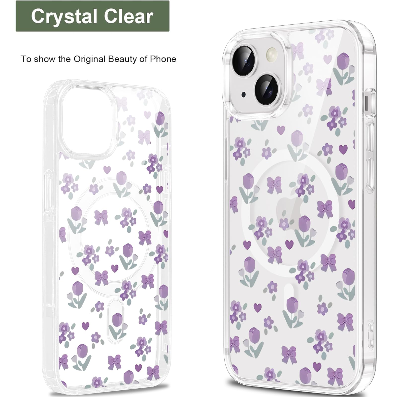 Bonita funda magnética con lazo transparente para iPhone 14 de 6.1 pulgadas, compatible con MagSafe, estética funda protectora de TPU suave y a prueba de golpes para mujeres y niñas