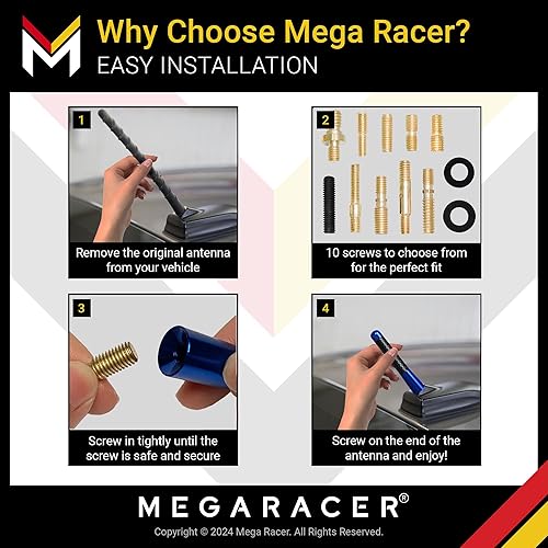 Miniatura 6 de Mega Racer Antena azul marino de fibra de carbono 100% real de 3 pulgadas, para camión, automóvil, SUV, aluminio sólido 6061, diseño antirrobo,