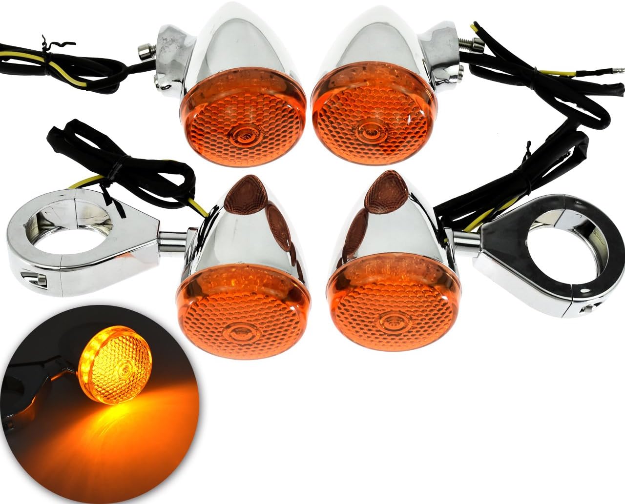 HDBUBALUS Front Rear LED Bullet Turn Signal Light 39mm Fork Clamp Indicator Blinker Compatible with Harley Harley Sportster Dyna Bobber Suzuki Kawasaki Cruiser Street Custom Bike 4 Pcs