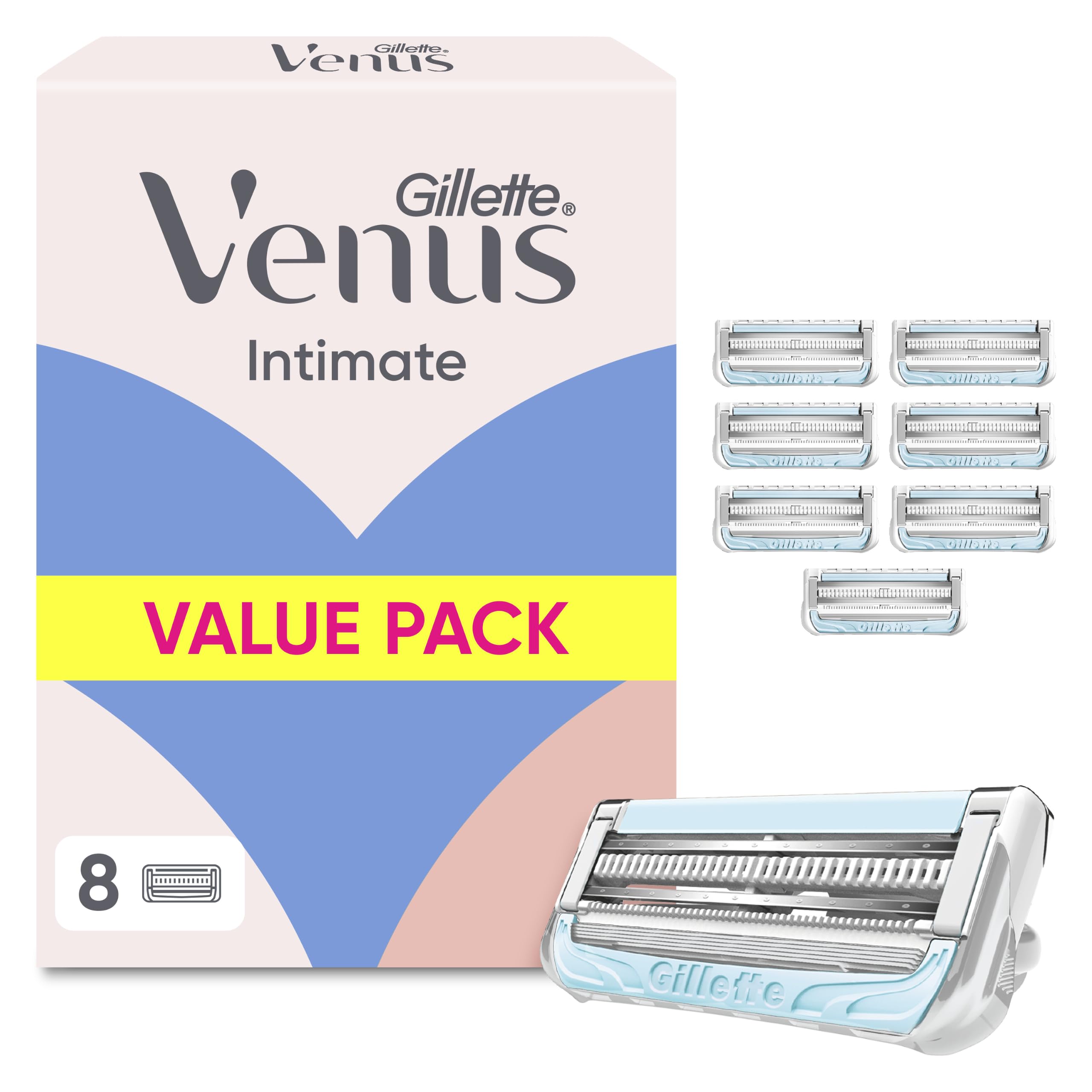 Gillette Venus Intimate Rasierklingen Damen — 8 Original Ersatzklingen mit Einem Hauch von Aloe Vera für Damenrasierer, Nassrasierer Damen für Den Intimbereich