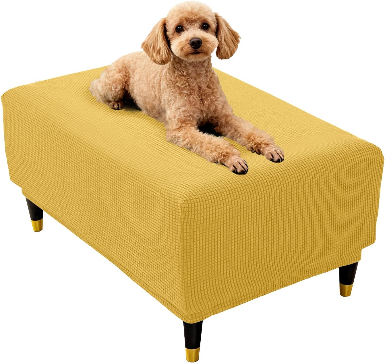 High Stretch Ottoman Cover Square/Rectangle, Folding Storage Footstool Slipcover Removable Footrest Stool Covers with 2 Straps (Gold,1pc Rectangle XL)