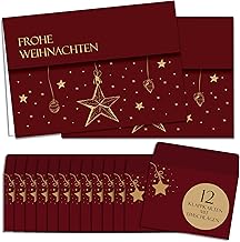 Christmas Cards with Envelope Set of 12 - A6 Folding Cards Christmas - Gold Embossing Christmas Cards Set - Christmas Card - Christmas Greeting Cards - Blank Inside Christmas Postcards