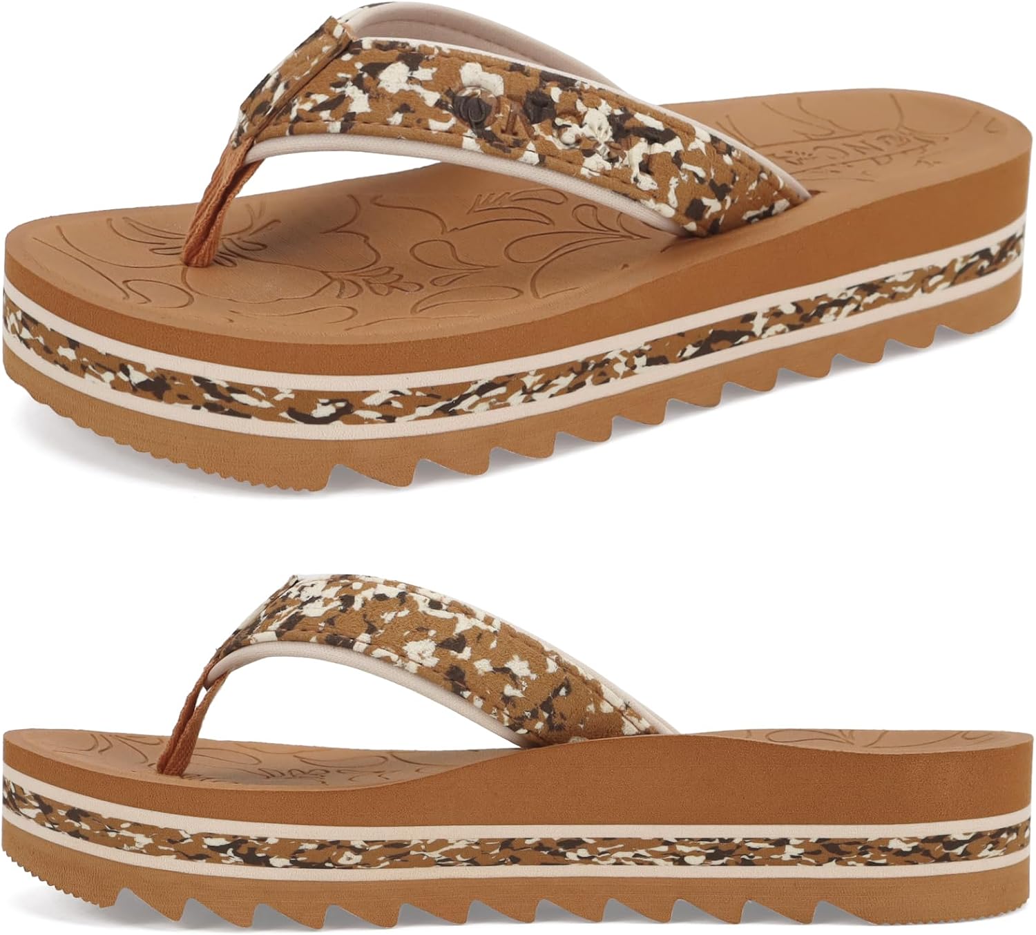 ONCAI Flip Flops for Women, Fashion Printed Platform Sandals Woman with Arch Support Yoga Mat Cushion, Lightweight Summer Beach Outdoor Chunky Non-Slip Rubber Soles US Size 5-11
