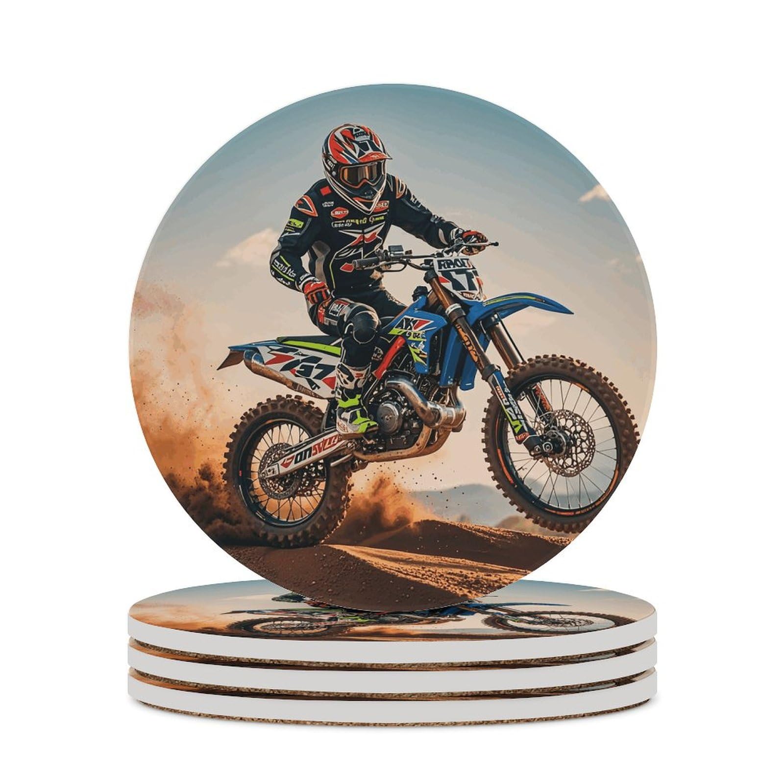 Sous-verres ronds céramique Motocross anti trace chaleur