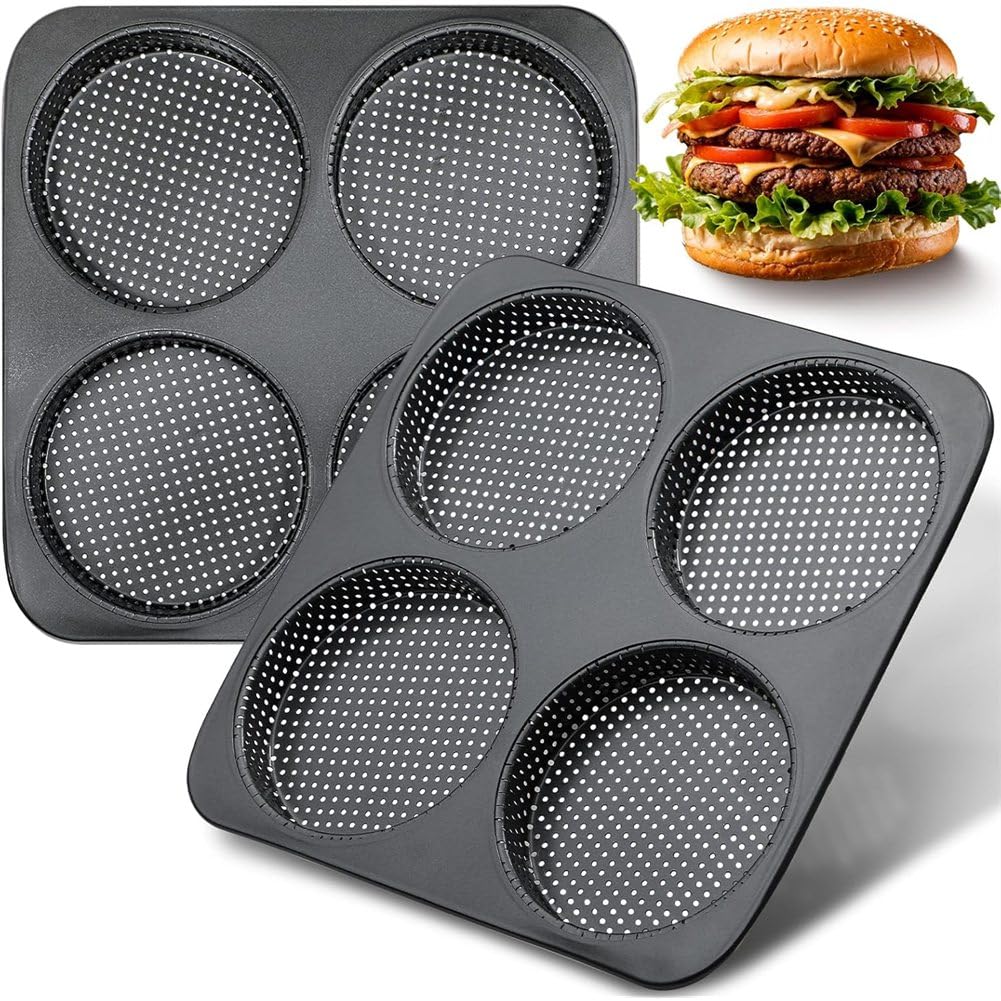 CTRLZS Hamburger Bun Pan 5", Large Nonstick Bun Pans Heavy Gauge Carbon Steel, Homemade Burger Set of 2 for Baking