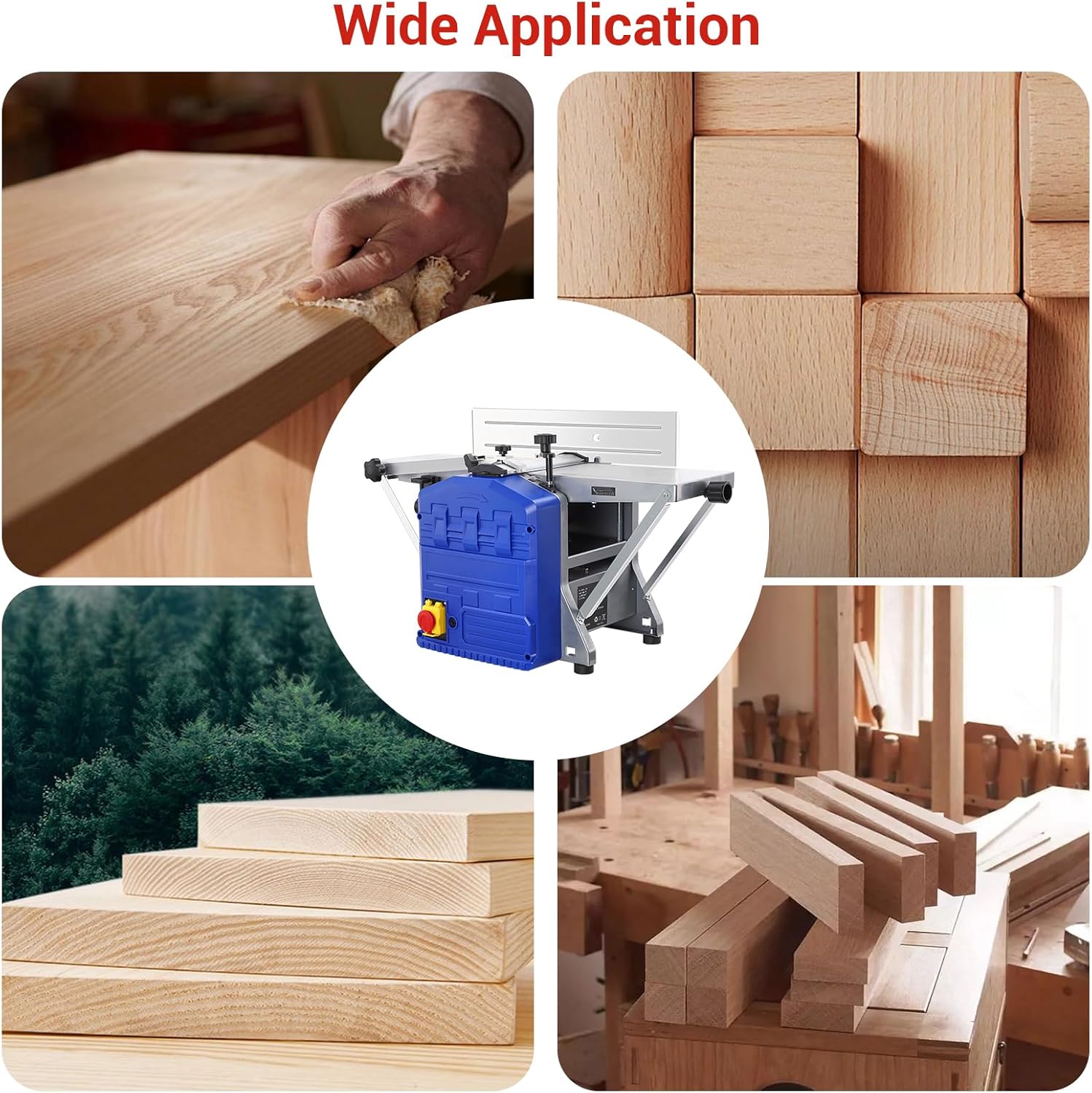 IDEALHOUSE Power Benchtop Planer, Adjustable Depth Benchtop Planer, Low Dust & Low Noise Worktable Thickness Planer for Hard & Soft Wood Planing & Thicknessing,1250w Powerful