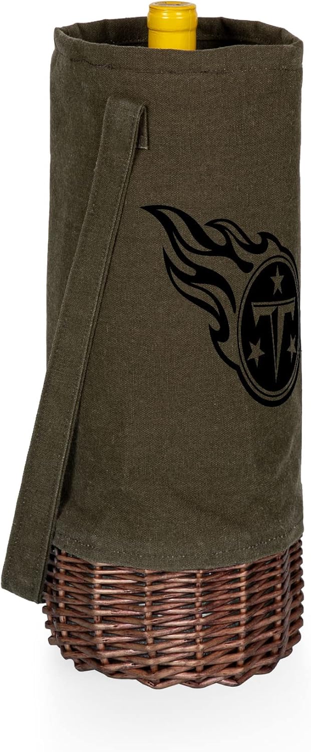 PICNIC TIME NFL Malbec Insulated Canvas and Willow Wine Bottle Basket, (Khaki Green with Beige Accents)