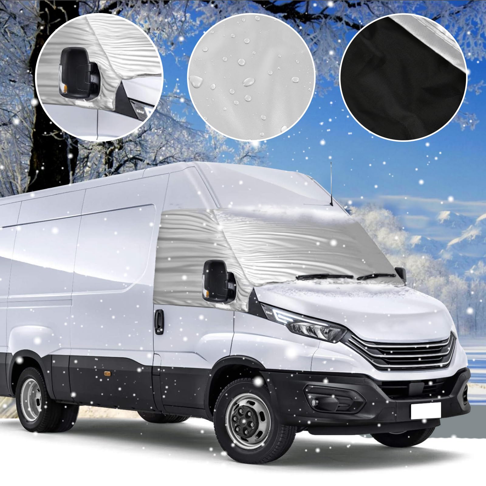 Luxus Frontscheibe Wrap Cover Ersatz für Iveco Daily 2014-2025, Silber | Auto Windschutzscheiben Abdeckung UV-Schutz, 600D Sonnenschutz Wasserdichtes Schnee-Eisschutz, Staubschutz