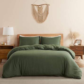 DAPU Pure Linen Bedding Bundle White&Olive