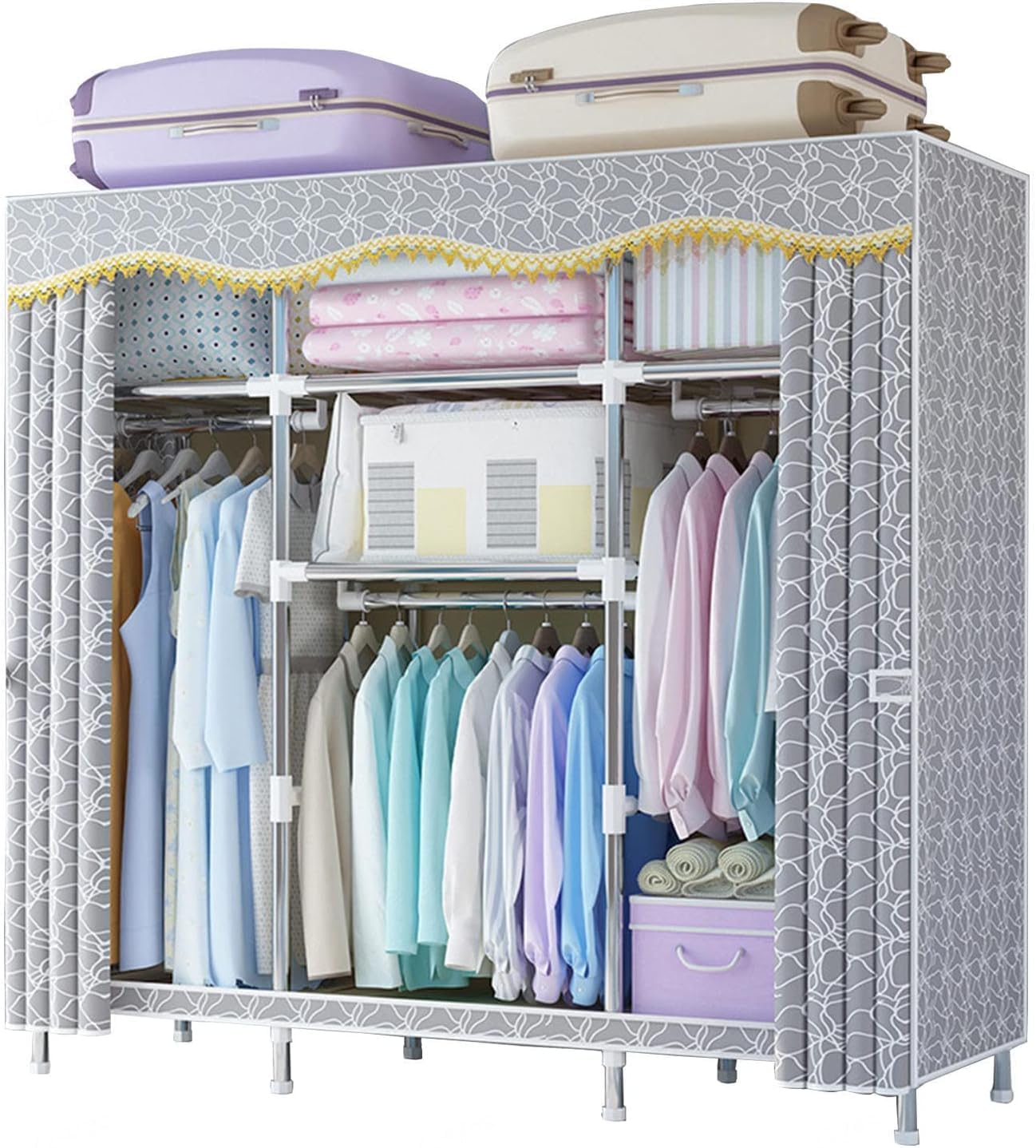 SKORDO Canvas Wardrobe,Portable Wardrobe,Clothes Closet Storage