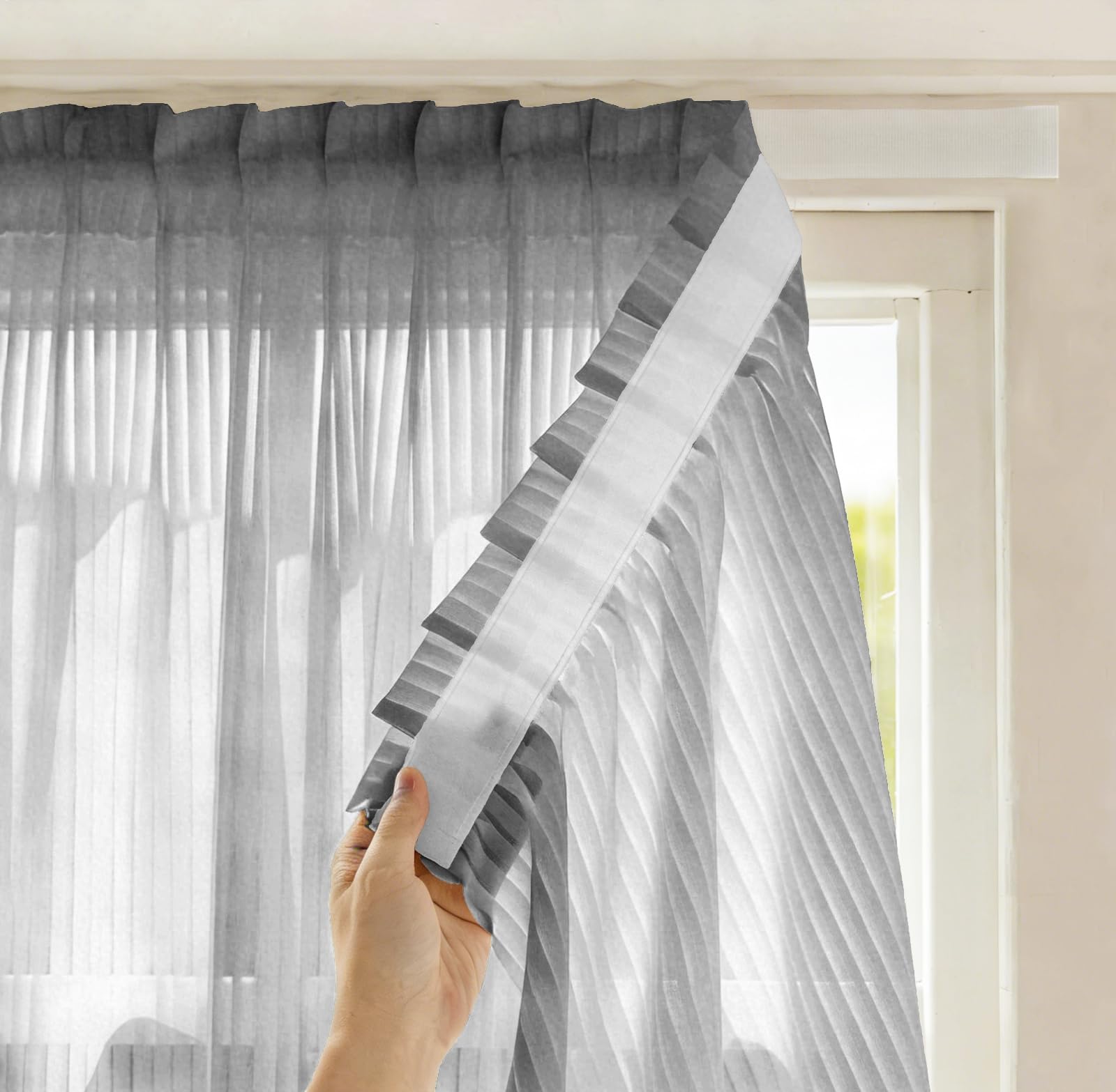 Adhesive Curtain No Drill Needed, Sheer Window Curtains with Vertical Blind Style for Light Filtering and Room Decoration, Rental Friendly-Grey(W 27*L 55in-1-Panel)